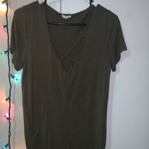 Size Large - tunic shirt with criss cross v-neck